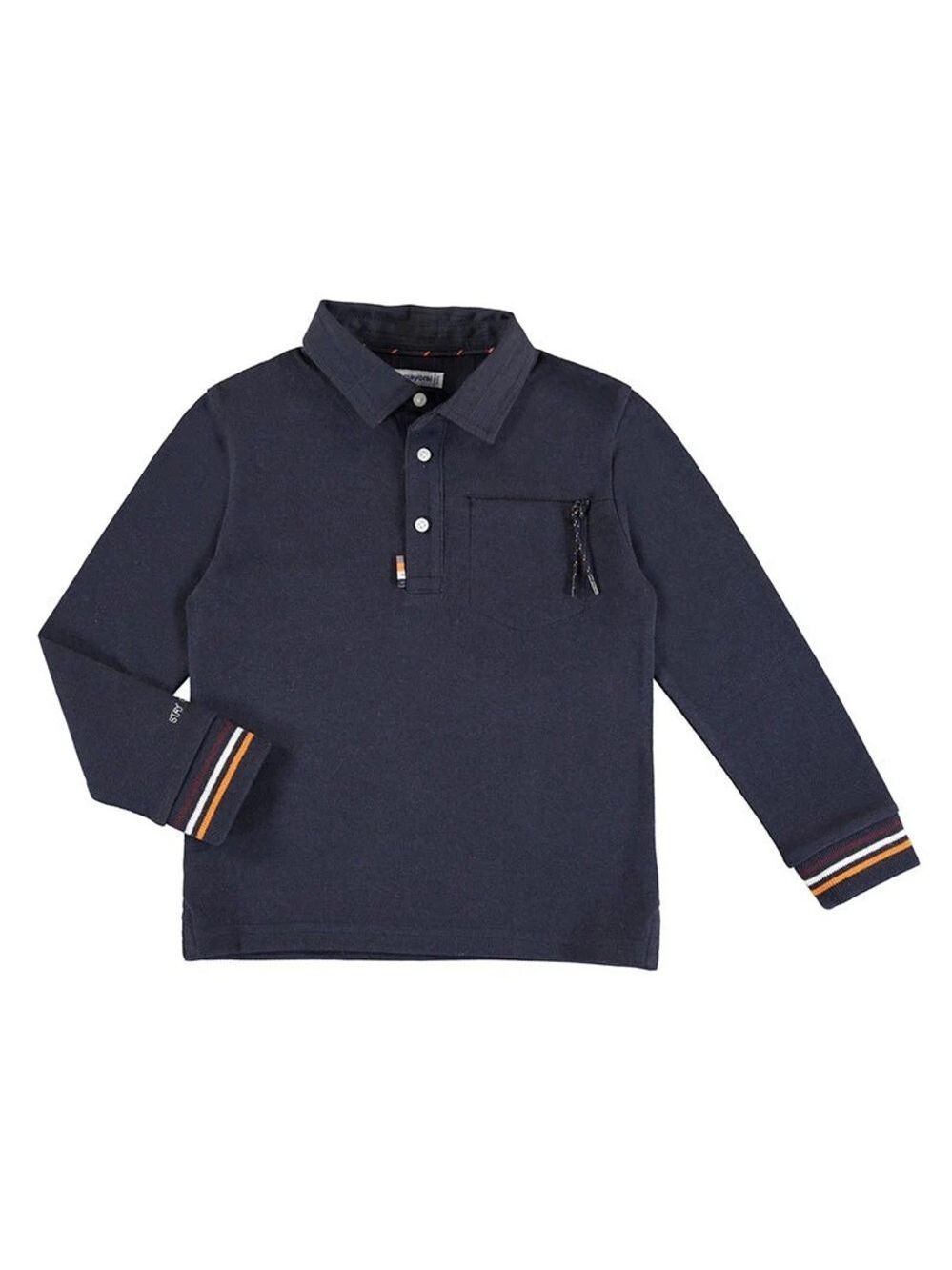 Size 5 Boys Mayoral Navy Kids Polo with Colorful Cuffs